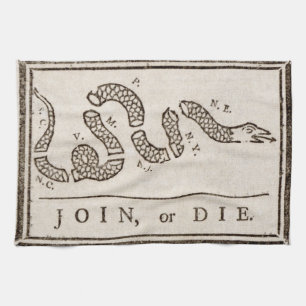 Join oder Die Rattlesnake: Cartoon Benjamin Frankl Geschirrtuch