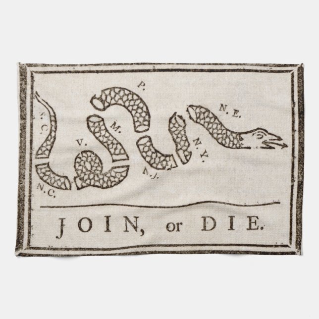Join oder Die Rattlesnake: Cartoon Benjamin Frankl Geschirrtuch (Horizontal)