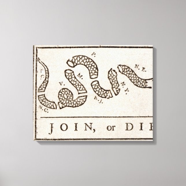 Join oder Die Rattlesnake: Cartoon Benjamin Frankl Leinwanddruck (Vorderseite)