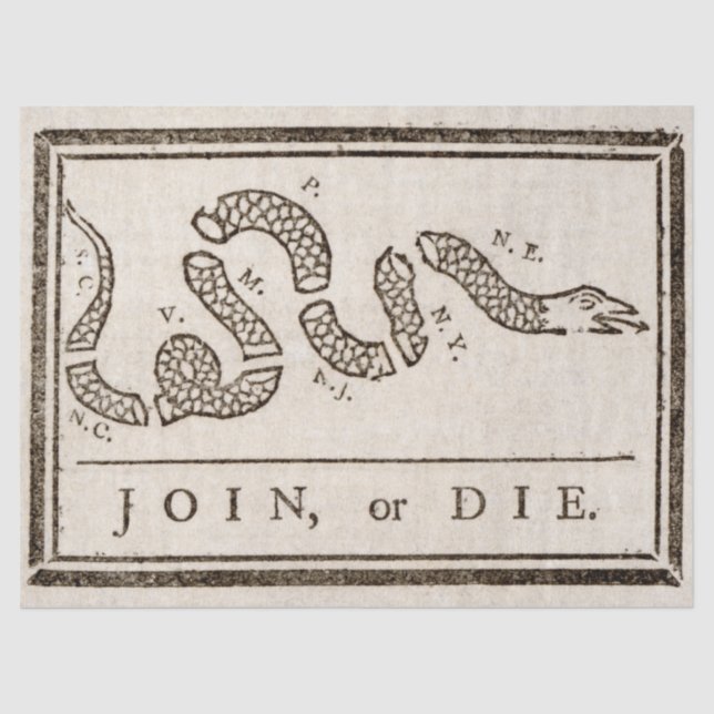 Join oder Die Rattlesnake: Cartoon Benjamin Frankl Seidenpapier (Vorderseite)