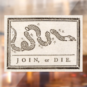 Join or Die Klapperschlange: Cartoon von Benjamin  Fensteraufkleber