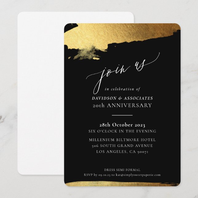 JOIN US Kalligraphie formale Goldkanten Schwarz-we Einladung (Vorne/Hinten)