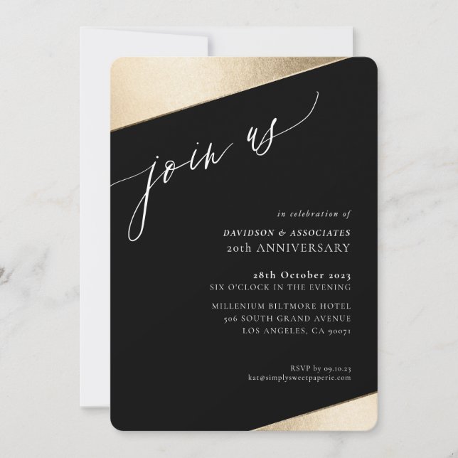 JOIN US Kalligraphie klassische formale goldene Ka Einladung (Vorderseite)