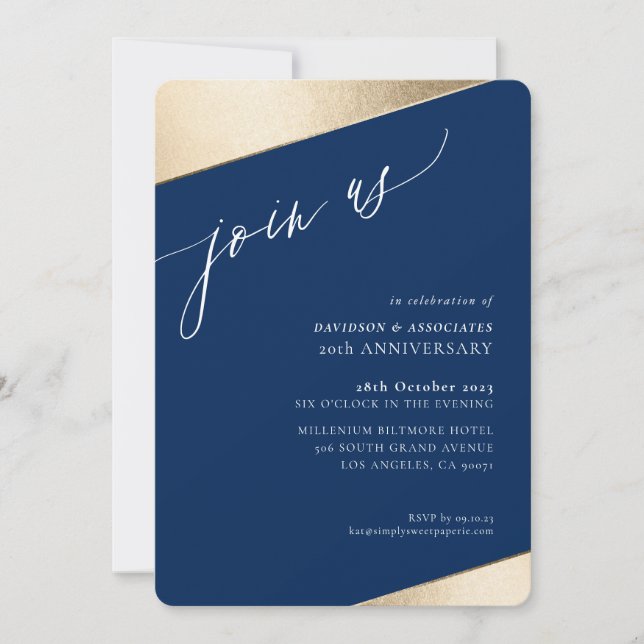 JOIN US-Kalligraphie klassische formale Goldkanten Einladung (Vorderseite)