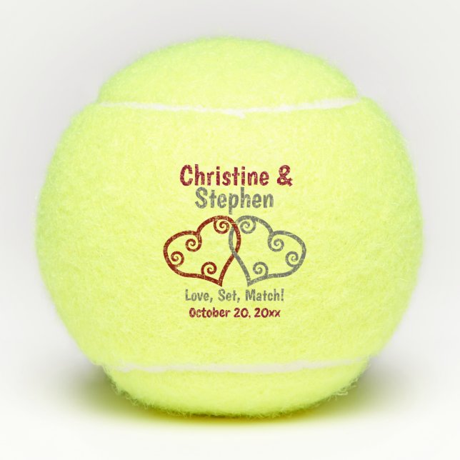Joined Hearts Wedding Tennis Gefallen Tennisbälle (Vorderseite)