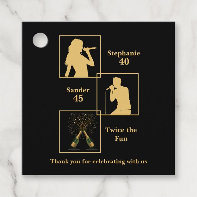 Joint Birthday Double the Fun Black Gold Geschenkanhänger (Vorderseite)