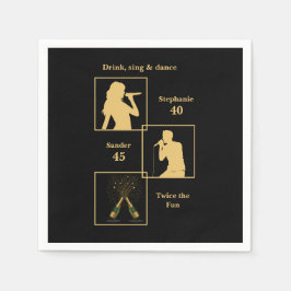 Joint Birthday Double the Fun Black Gold Serviette