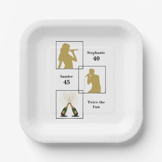 Joint Birthday Double the Fun White Gold Pappteller (Vorderseite)