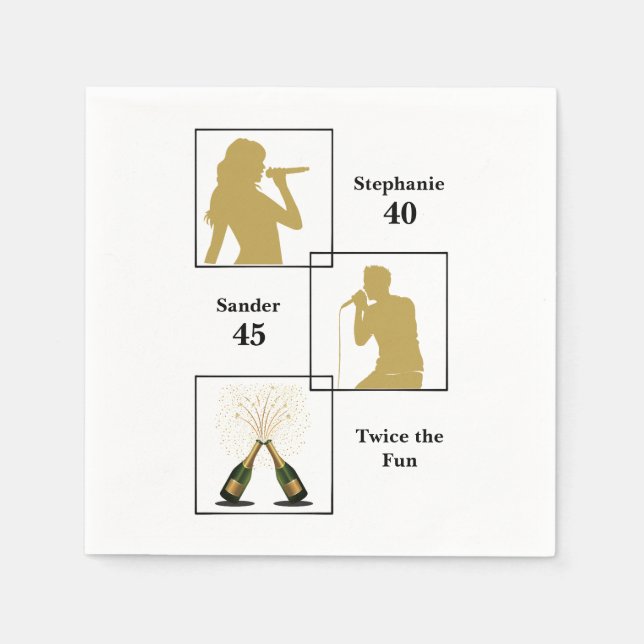 Joint Birthday Double the Fun White Gold Serviette (Vorderseite)