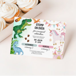 Joint Dinosaur & Unicorn Boy Girl Birthday Einladung