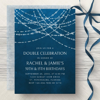 Joint Double String Lights Blue Mens Boys Birthday Einladung