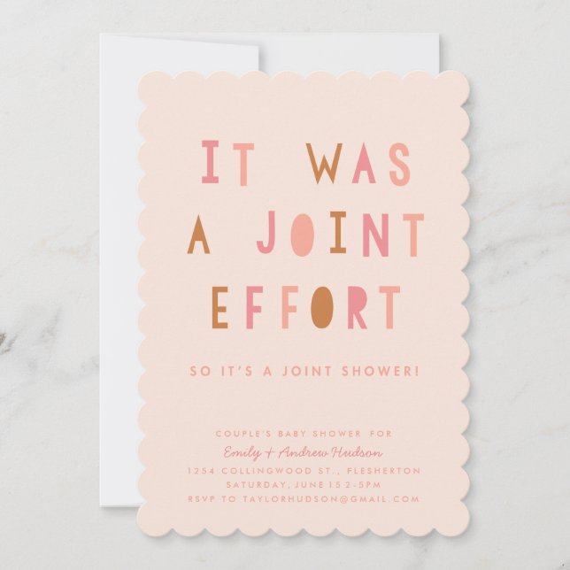 Joint Effort Couple's Baby Shower Einladung Blush (Vorderseite)