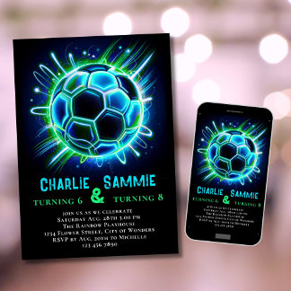 Joint Neon Soccer Birthday Einladung Boys Dual