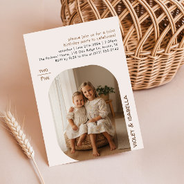 Joint Sister Sibling Two Kids Photo Birthday Party Einladung