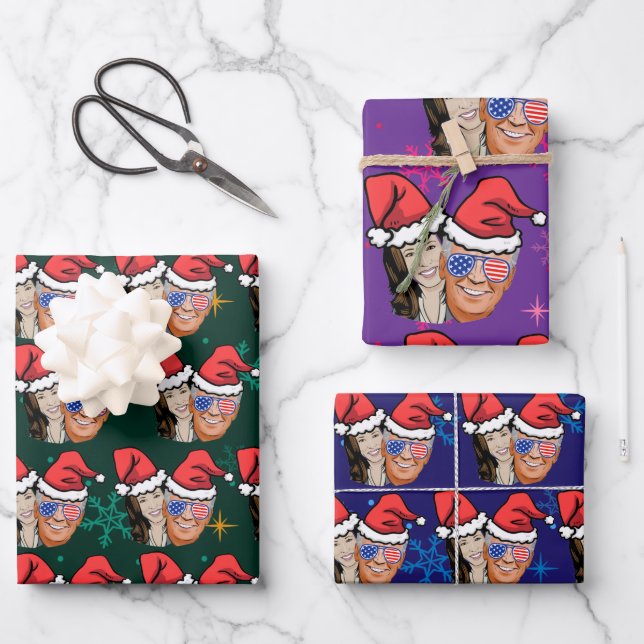 Jojo biden und kamala harris Weihnachtsmannmütze Geschenkpapier Set (Vorderseite)