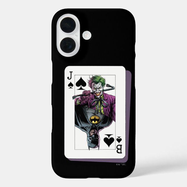 Joker and Batman Spade Playing Card Illustration iPhone 16 Hülle (Rückseite)