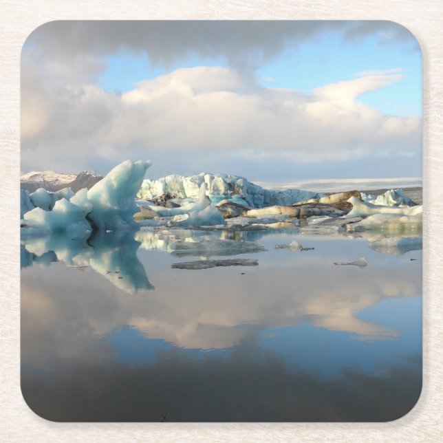 Jokulsarlon Eisbergsee-Reflexions-Untersetzer Rechteckiger Pappuntersetzer (Vorderseite)