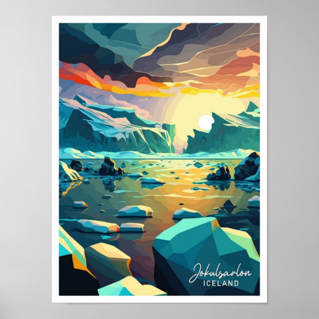 Jokulsarlon Island Travel Vintag Illustration Poster (Vorne)