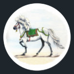 Jol Christmas Icelandic Horse Classic Round Stick Runder Aufkleber<br><div class="desc">Gemälde habe ich von meinem schönen isländischen Mare Freydis mit einem Farbwechsel und Urlaubsthema gemacht.</div>
