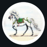 Jol Christmas Icelandic Horse Runder Aufkleber<br><div class="desc">Gemälde habe ich von meinem schönen isländischen Mare Freydis mit einem Farbwechsel und Urlaubsthema gemacht.</div>