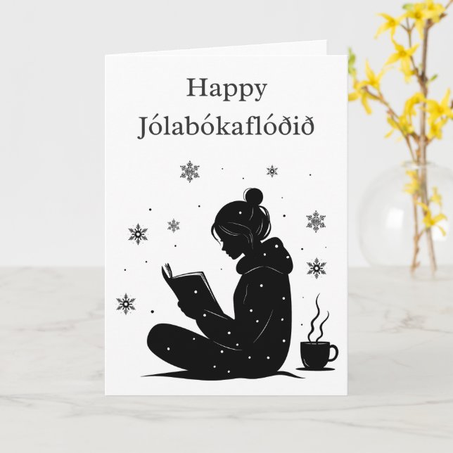 Jólabókaflóð - Isländische Buchflut, Sondergeschen Karte (Gelbe Blume)