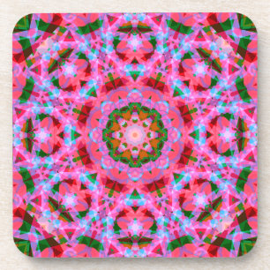 JolChristmas Pink Green Red Merry Star Muster Getränkeuntersetzer