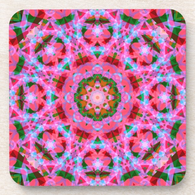 JolChristmas Pink Green Red Merry Star Muster Getränkeuntersetzer (Vorderseite)