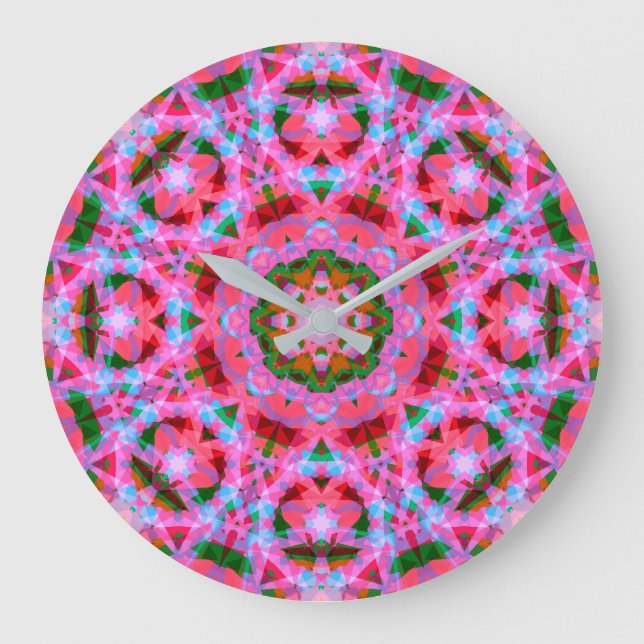JolChristmas Pink Green Red Merry Star Muster Große Wanduhr (Vorderseite)