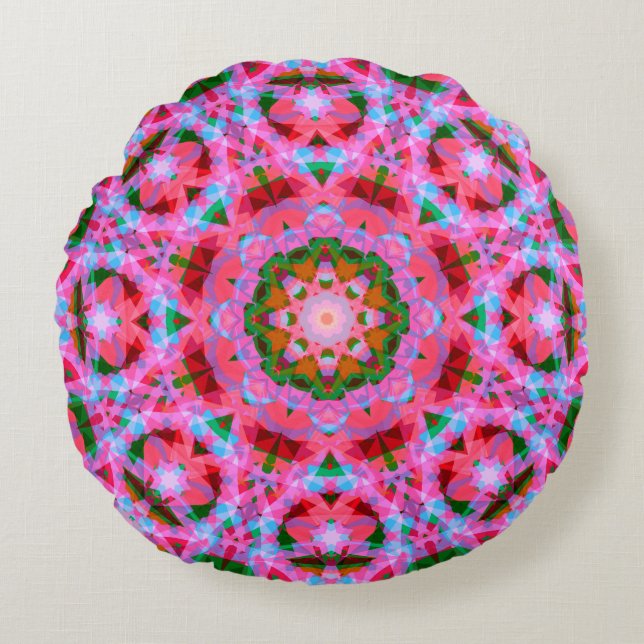 JolChristmas Pink Green Red Merry Star Muster Rundes Kissen (Vorderseite)