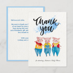 Joli 3 petits Baby showers de cochons Carte de rem