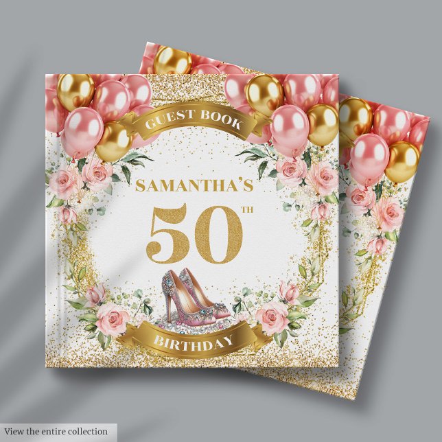 Joli 50e anniversaire Livre d'invités talons roses (Lovely 50th Birthday Guest Book Pink Heels Boho)