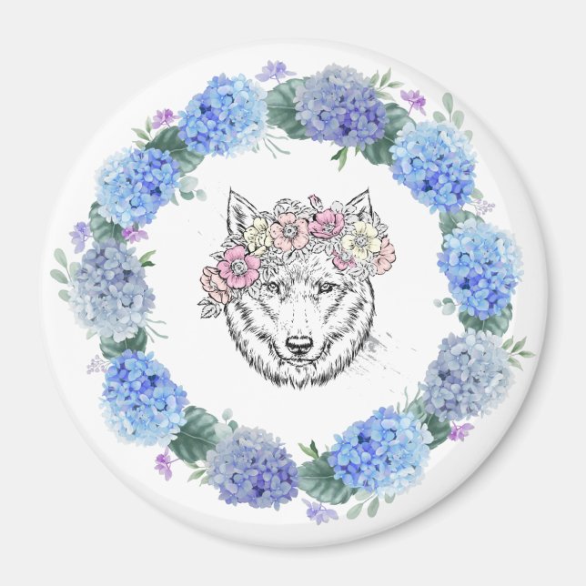 Joli aimant floral bleu Hydrangea Wolf (Devant)