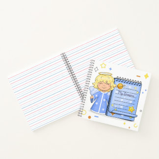 Joli ange de dessin animé avec carnet bleu