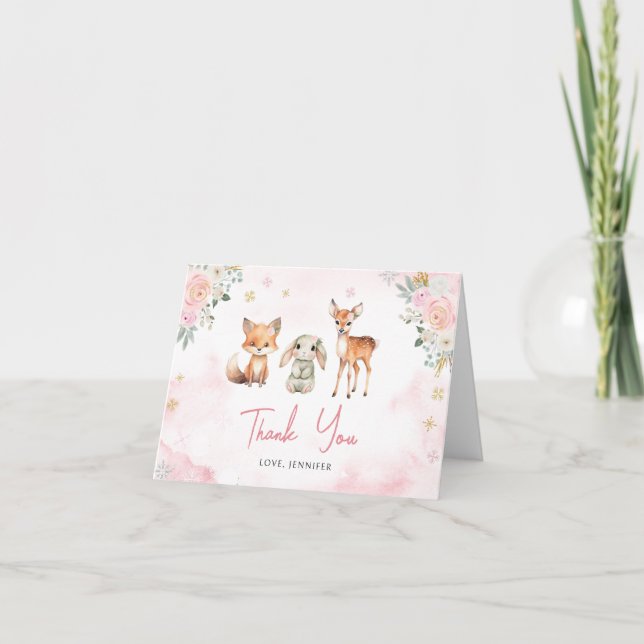 Joli animal d'hiver bébé fille douche carte de rem (Devant)