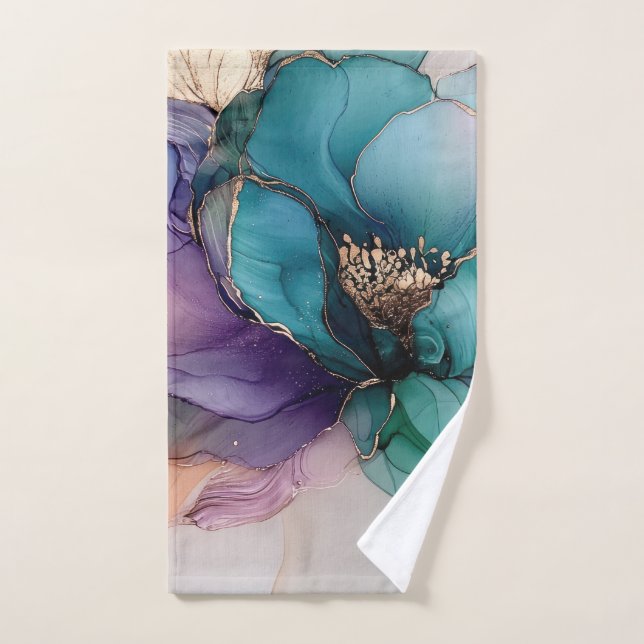 Joli Aqua bleu violet or Floral (Serviette à main)