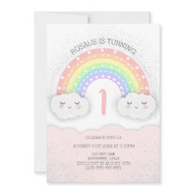 Joli arc-en-ciel et nuages Invitation d'anniversai