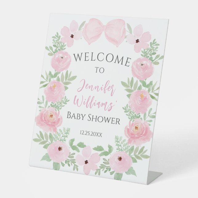 Joli arc rose floral bébé fille douche signe d'acc (Recto)