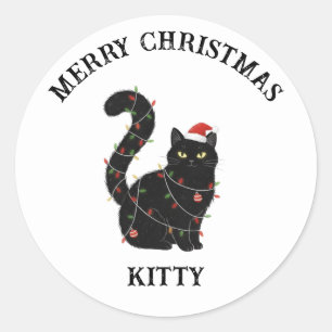 Joli autocollant de Noël de chat noir