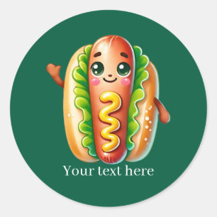 Joli autocollant rond classique de hot-dog d'entre