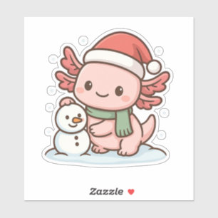 Joli Axolotl Bonhomme de Neige Autocollant de Noël