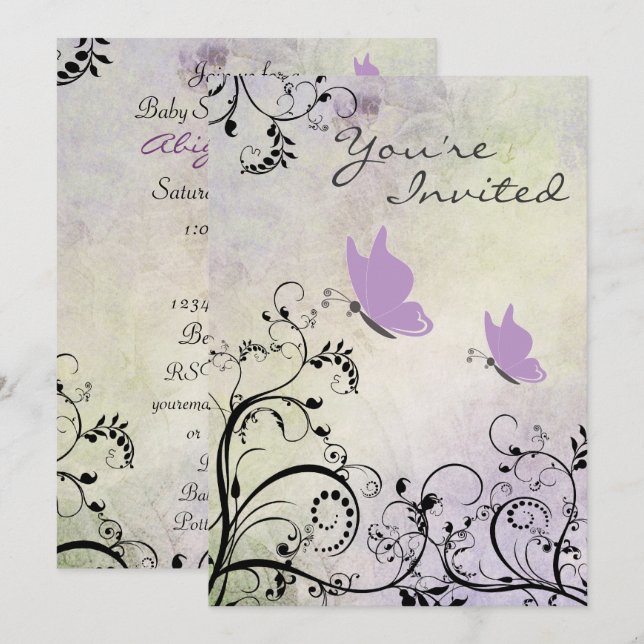 Joli Baby shower à papillon Silhouette Invitation (Devant / Derrière)