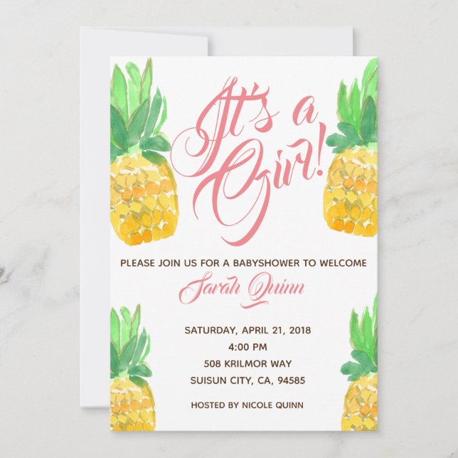 Joli baby shower d'ananas tropical invitation (Devant)