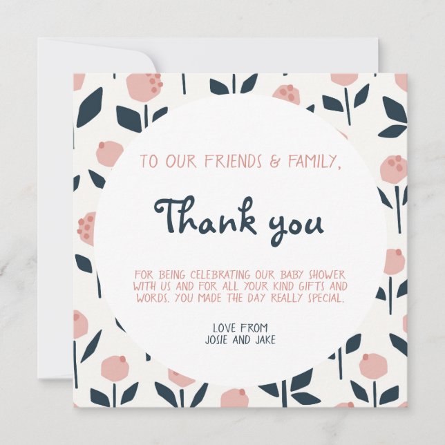 Joli baby shower de fleurs carte de remerciements (Devant)