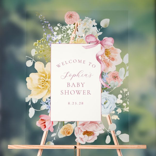 Joli Baby shower Fleur sauvage rose Bow (Neutre)