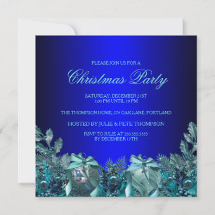 Joli Bauble Bleu & Bow Invitation de fête de Noël