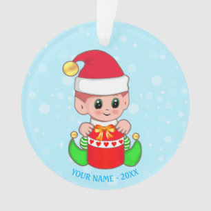 Joli bébé elfe de Noël, nom personnalisé sur fond 