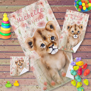 Joli bébé lion pastel aquarelle fleurs de printemp