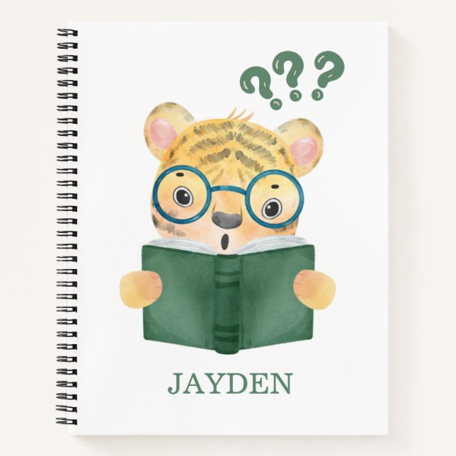 Joli Bébé Tigre Lecture Livre Et Nom Enfants (Devant)