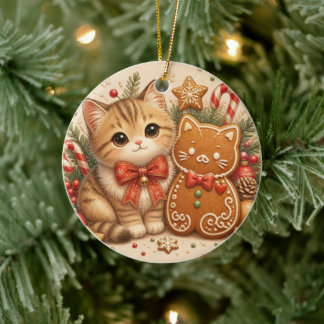 Joli Biscuit de Noël Kawaii Chat Ornement de Noël