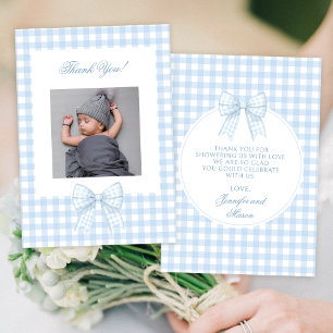 Joli bleu arc baby shower photo merci cartes